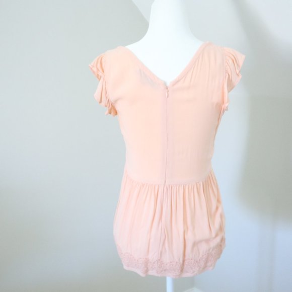 Loft Pink Crochet V Neck Wrap Top Blouse 0 XS - Picture 5 of 5